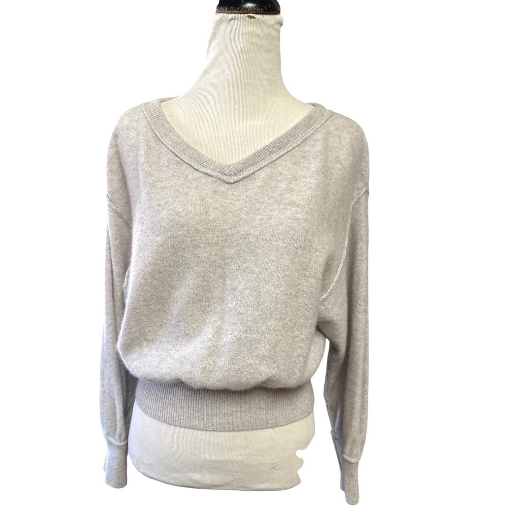 Free People Womens 100% Cashmere V-Neck Blouson Sweater Heather Gray XS